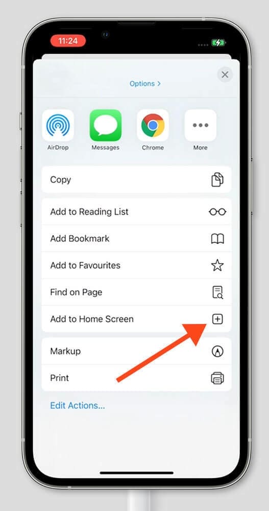 Screenshot showing 'Add to Home Screen' option