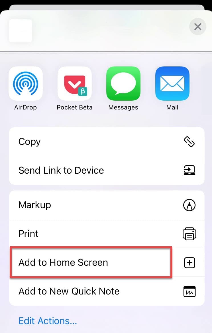 Confirmation prompt for adding the PWA